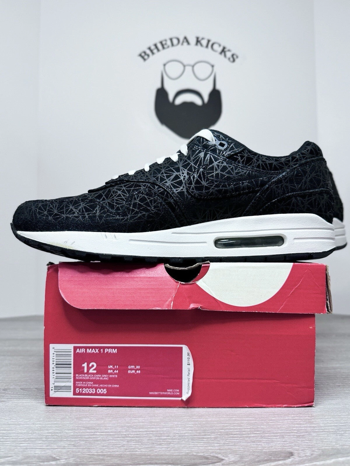 Size 12 - Nike Air Max 1 Premium Geometric 512033-005 Preowned Authentic Asics Gel Venture 10 D Trail Shoes