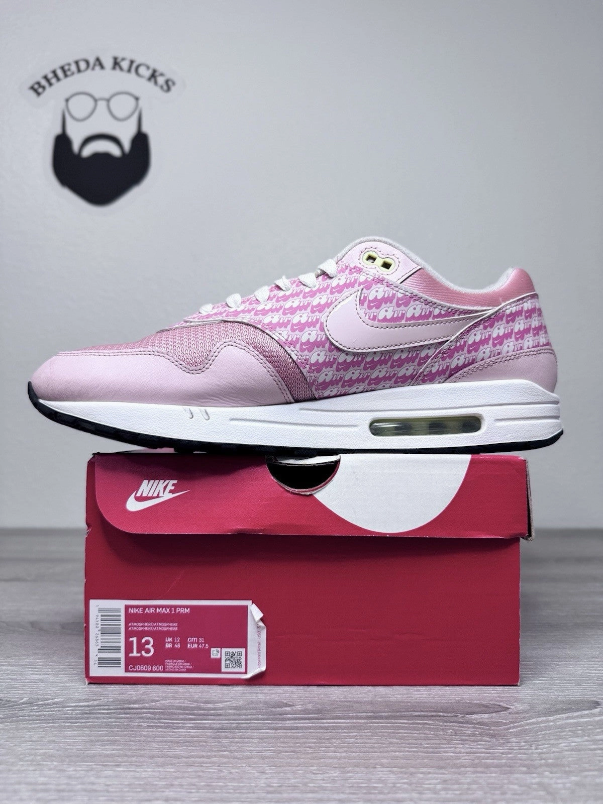 Size 13 - Nike Air Max 1 Premium Strawberry Lemonade CJ0609-600 Preowned Asics Moderate Stability Running Shoes