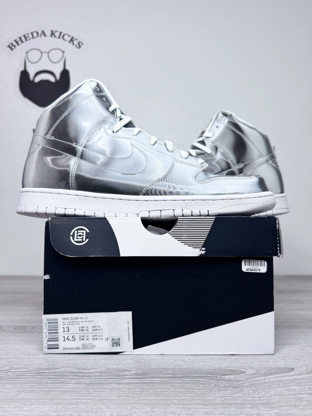 Size 13 - Nike CLOT x Dunk High Flux Silver Suede White (DH4444-900) Preowned Asics Clay Tennis Shoes