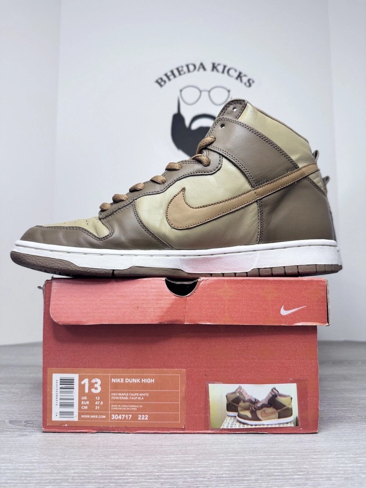 Size 13 -  Nike Dunk High Brown Maple Taupe 2003 304717-222 Preowned Vintage Asics Shoes New Balance