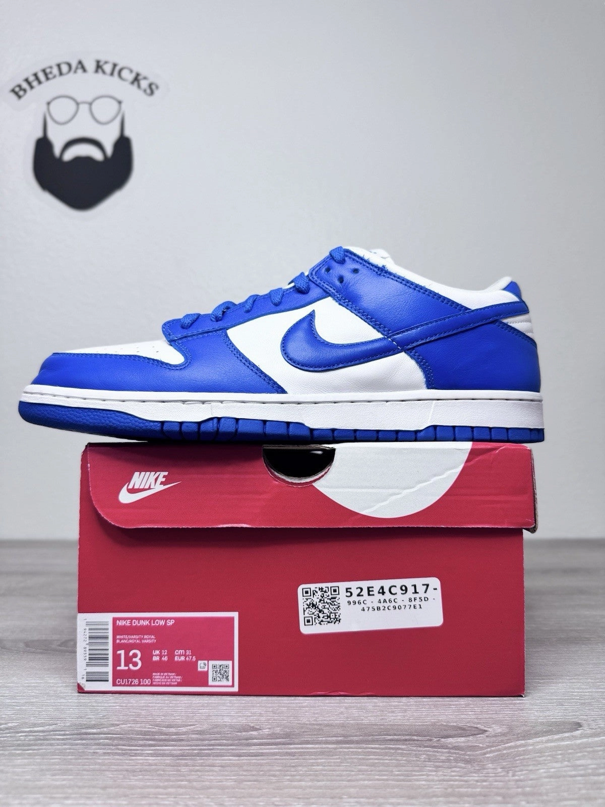 Size 13 - Nike Dunk Low Retro SP Kentucky 2020 CU1726-100 Preowned Authentic Asics Cold Weather Shoes