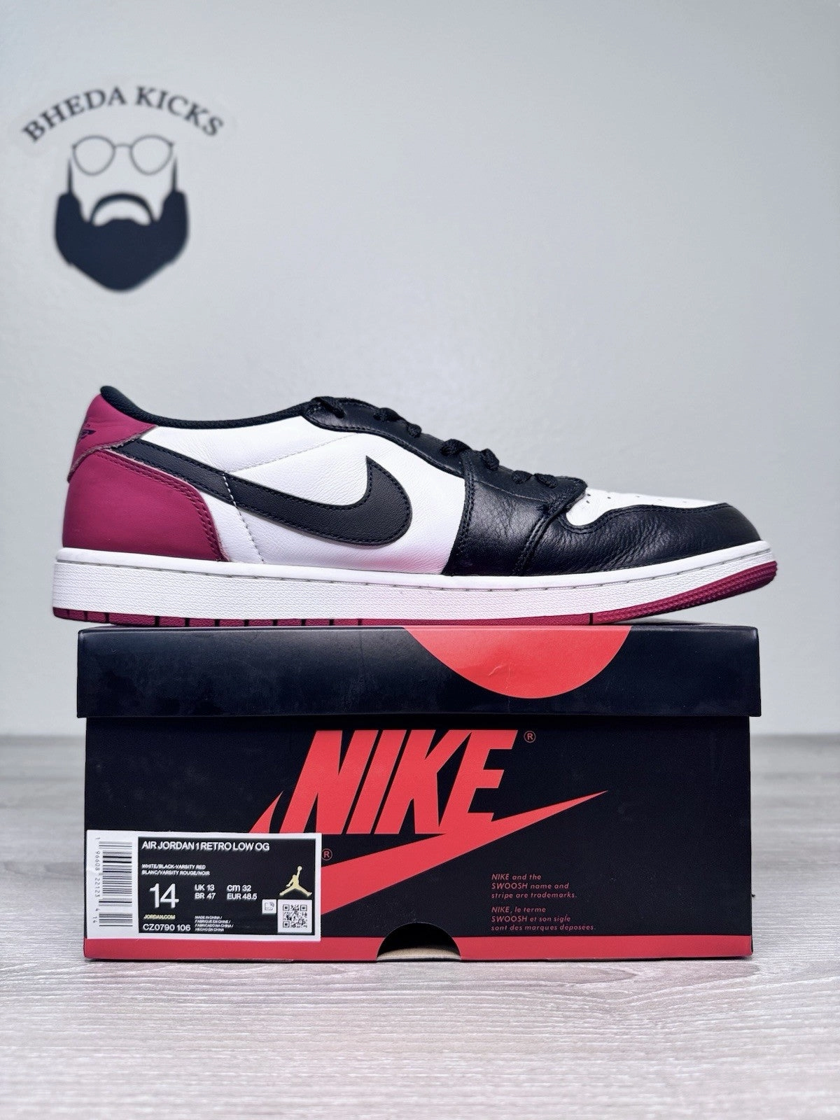 Size 14 - Nike Air Jordan 1 Low 2023 Retro Black Toe CZ0790-106 Preowned Og Asics Steel Toe Safety Shoes