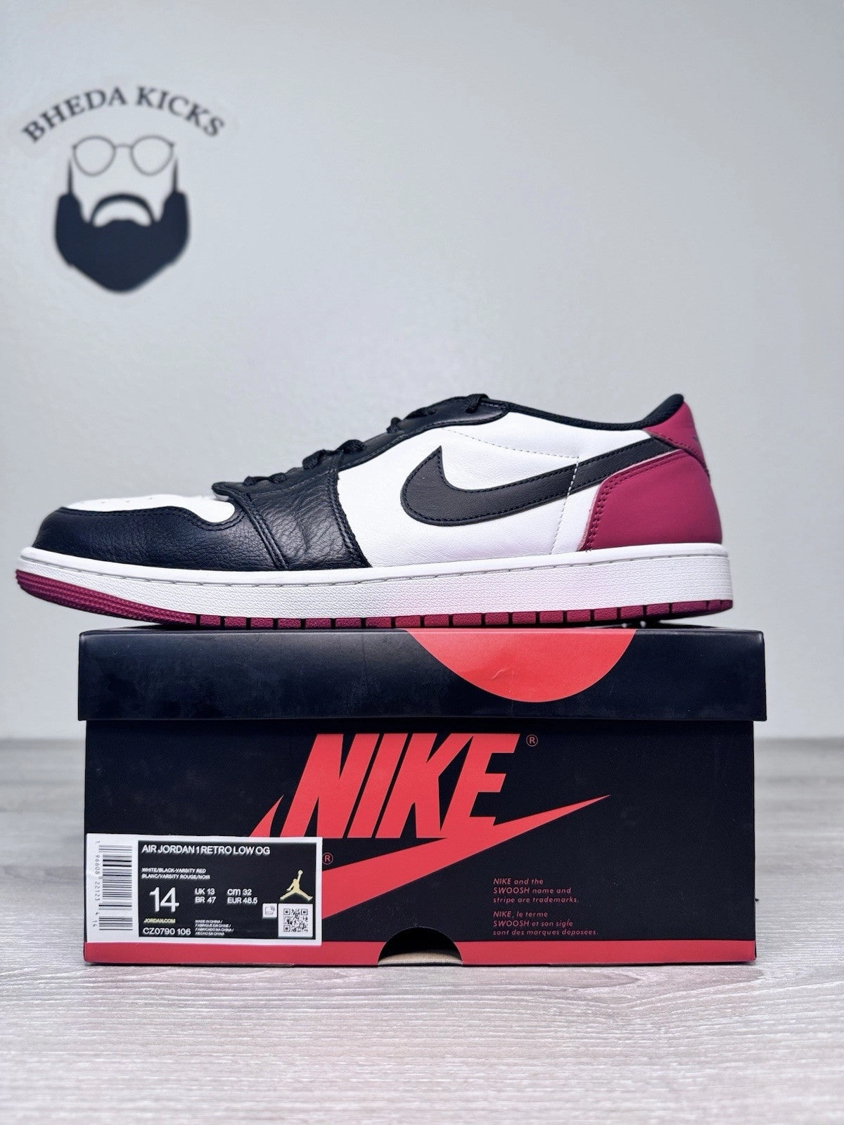 Size 14 - Nike Air Jordan 1 Low 2023 Retro Black Toe CZ0790-106 Preowned Og Asics Shoes Authentication