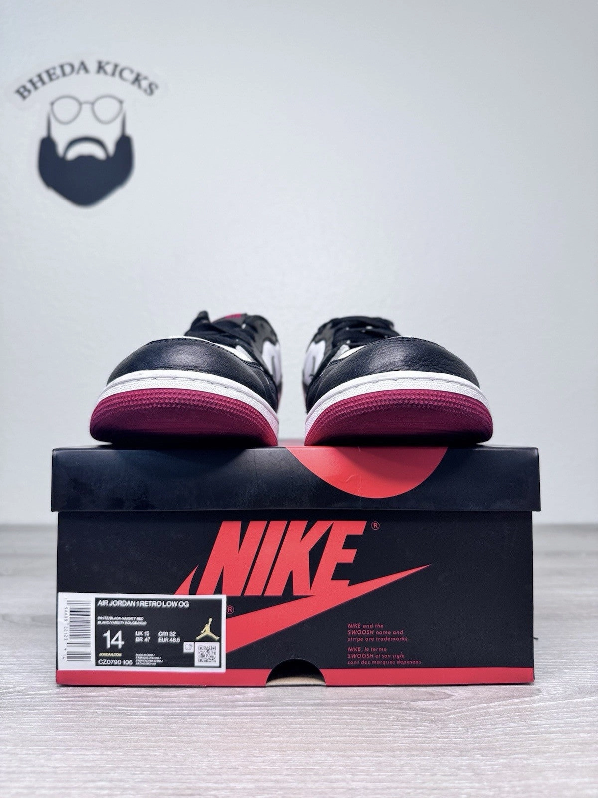 Size 14 - Nike Air Jordan 1 Low 2023 Retro Black Toe CZ0790-106 Preowned Og Asics Shoes Trending