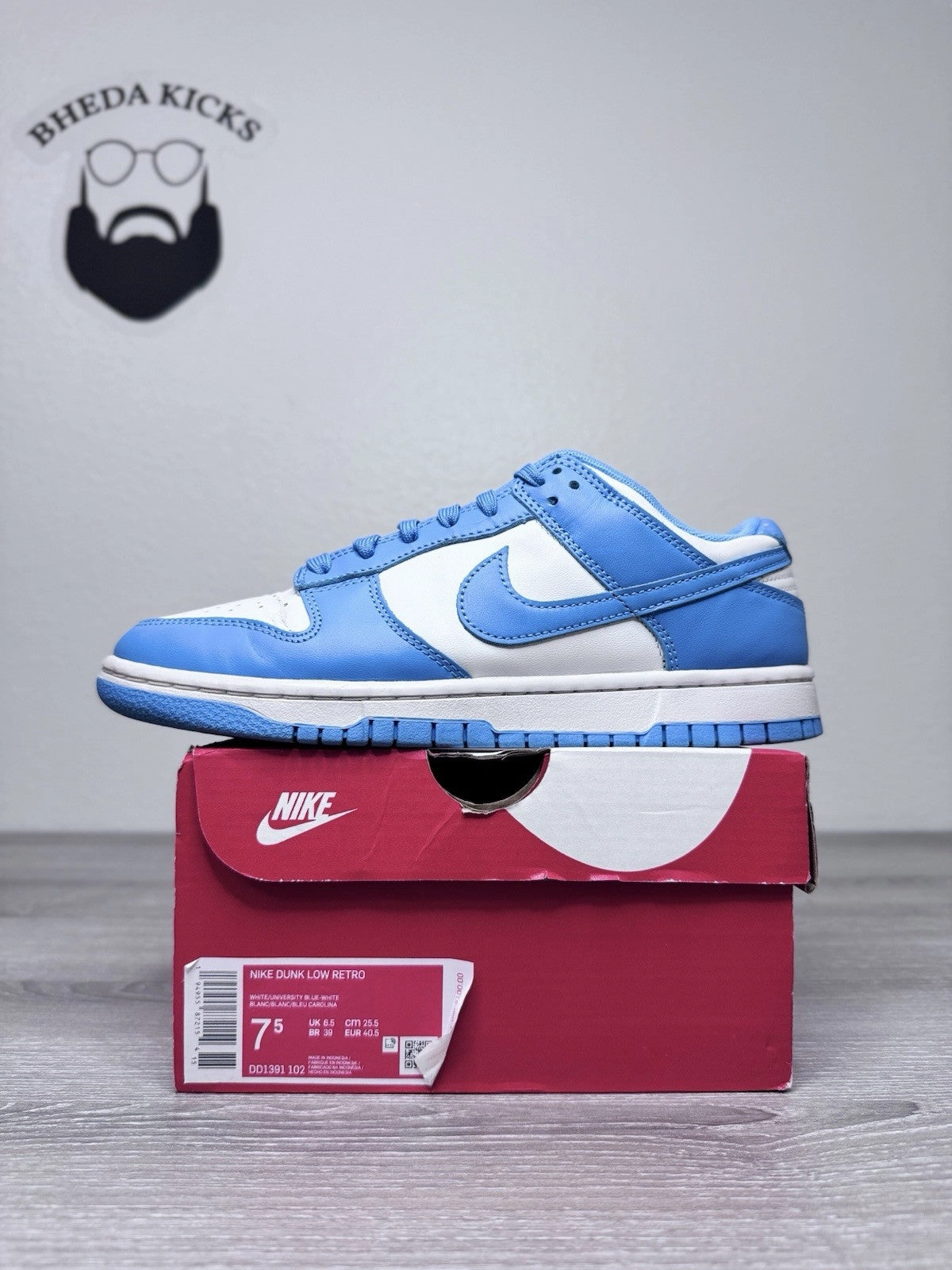 Size 7.5 - Nike Dunk Low Retro "UNC" 2021 DD1391-102 Preowned Authentic Asics 2023 Running Shoes