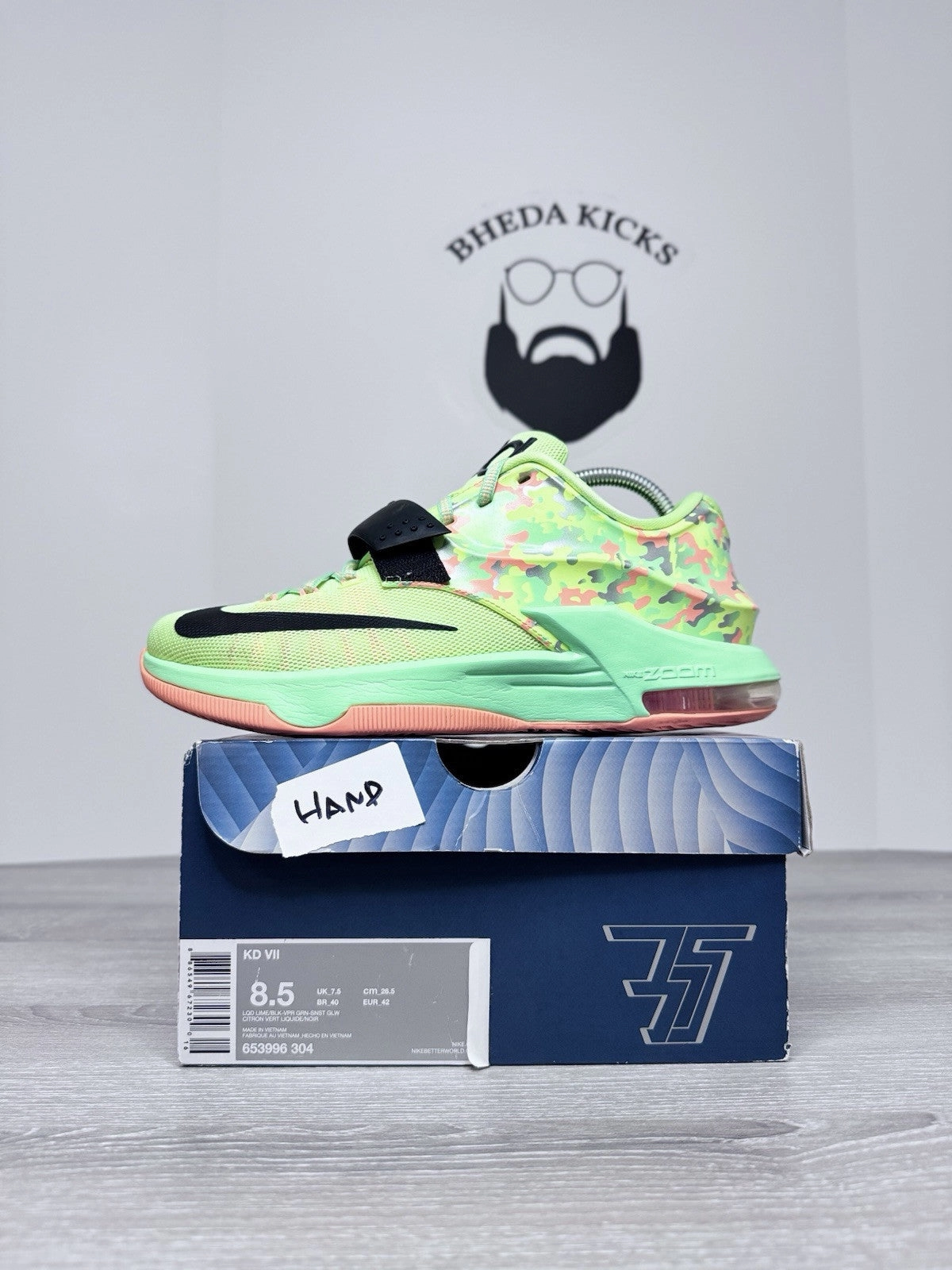 Berrettini Asics Shoes Size 8.5 - Nike KD 7 Easter 653996-304 Preowned Like Black Citron Authentic