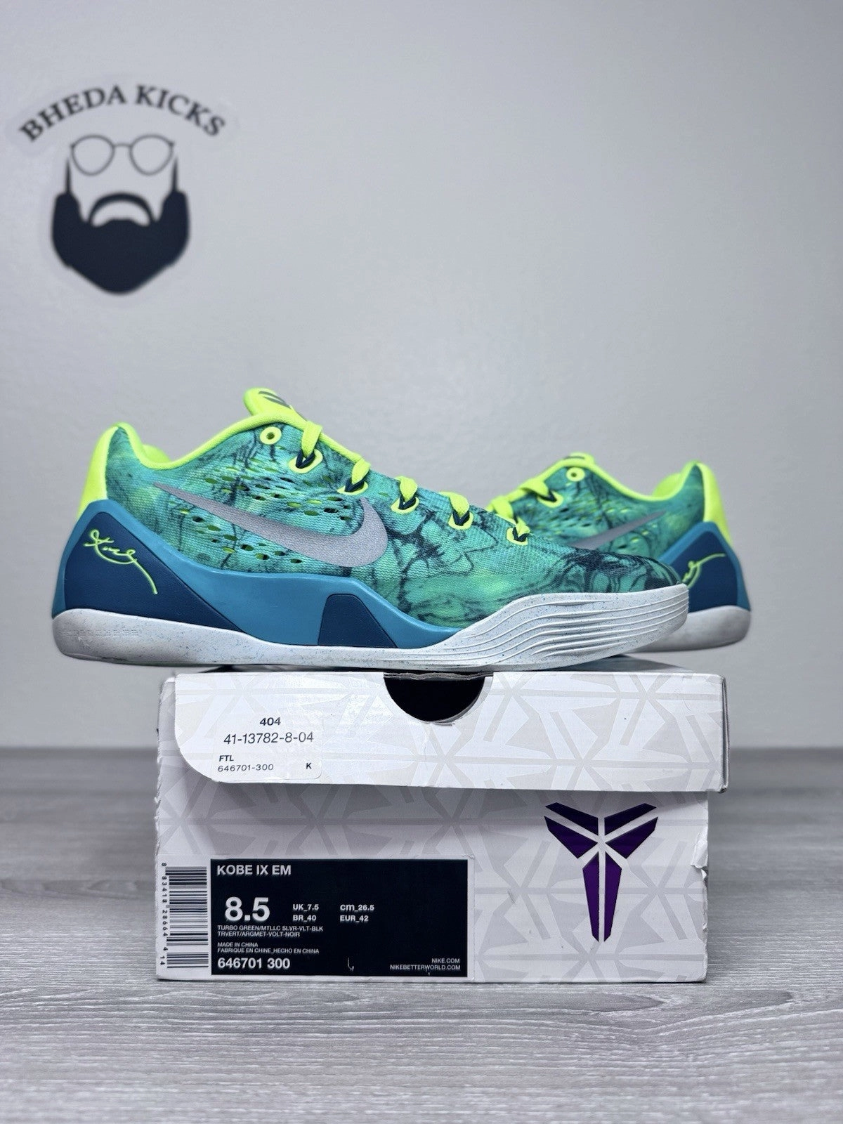 Size 8.5 - Nike Kobe 9 EM Easter Volt 2014 646701-300 Black Mamba Basketball Asics Wrestling Shoes Cael V7.0