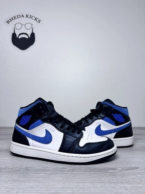 Size 9.5 - Nike Jordan 1 Mid White Black Racer Blue Men's Sneakers 554724-140 Asics Rare Wrestling Shoes