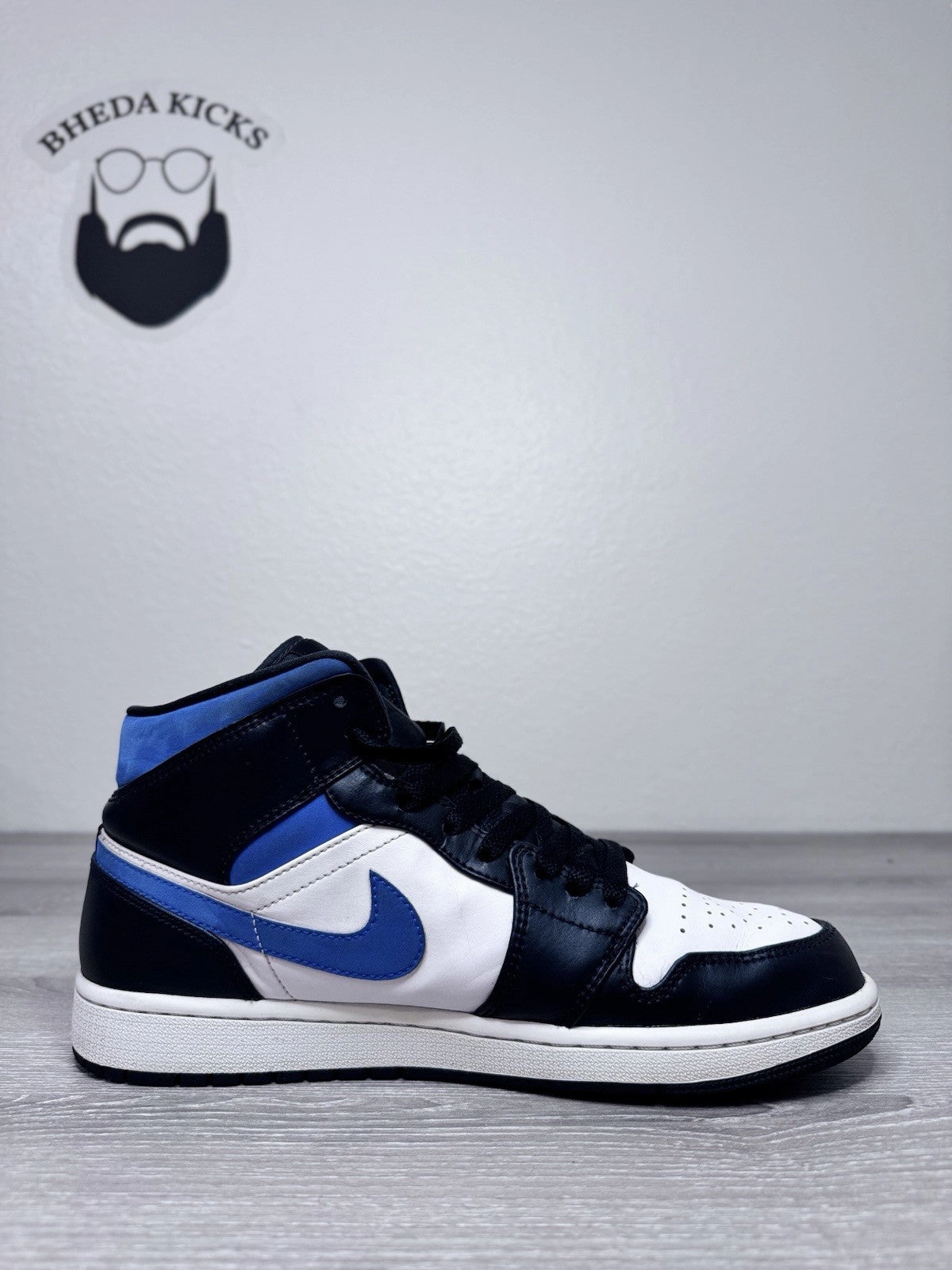 Size 9.5 - Nike Jordan 1 Mid White Black Racer Blue Men's Sneakers 554724-140 Amazon Asics Running Shoes