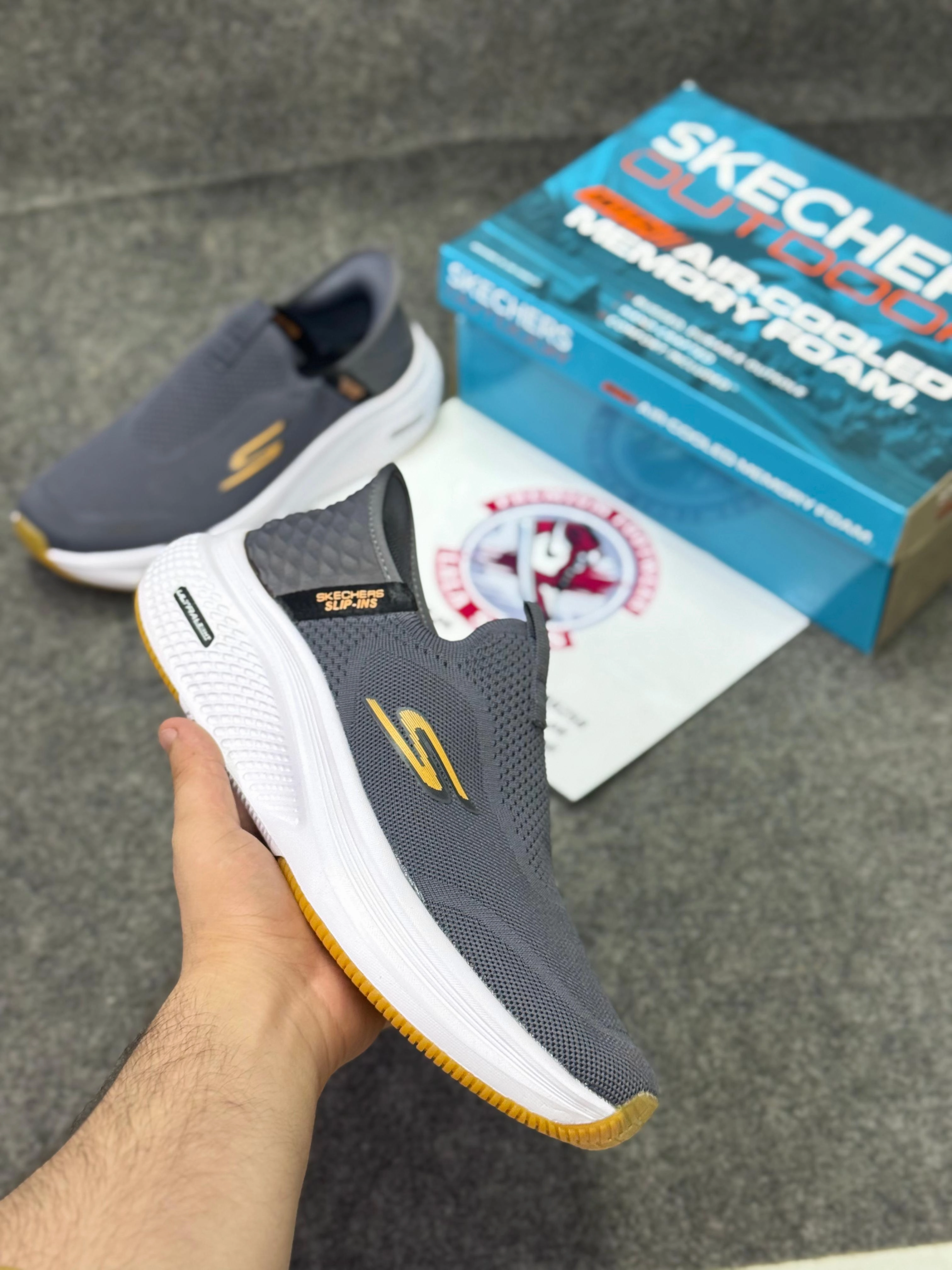 Skechers Slip-ins: Max Cushioning Grey white Comfort & Air-Cooled Cushioning | Best Walking High Top Trail Running Shoes