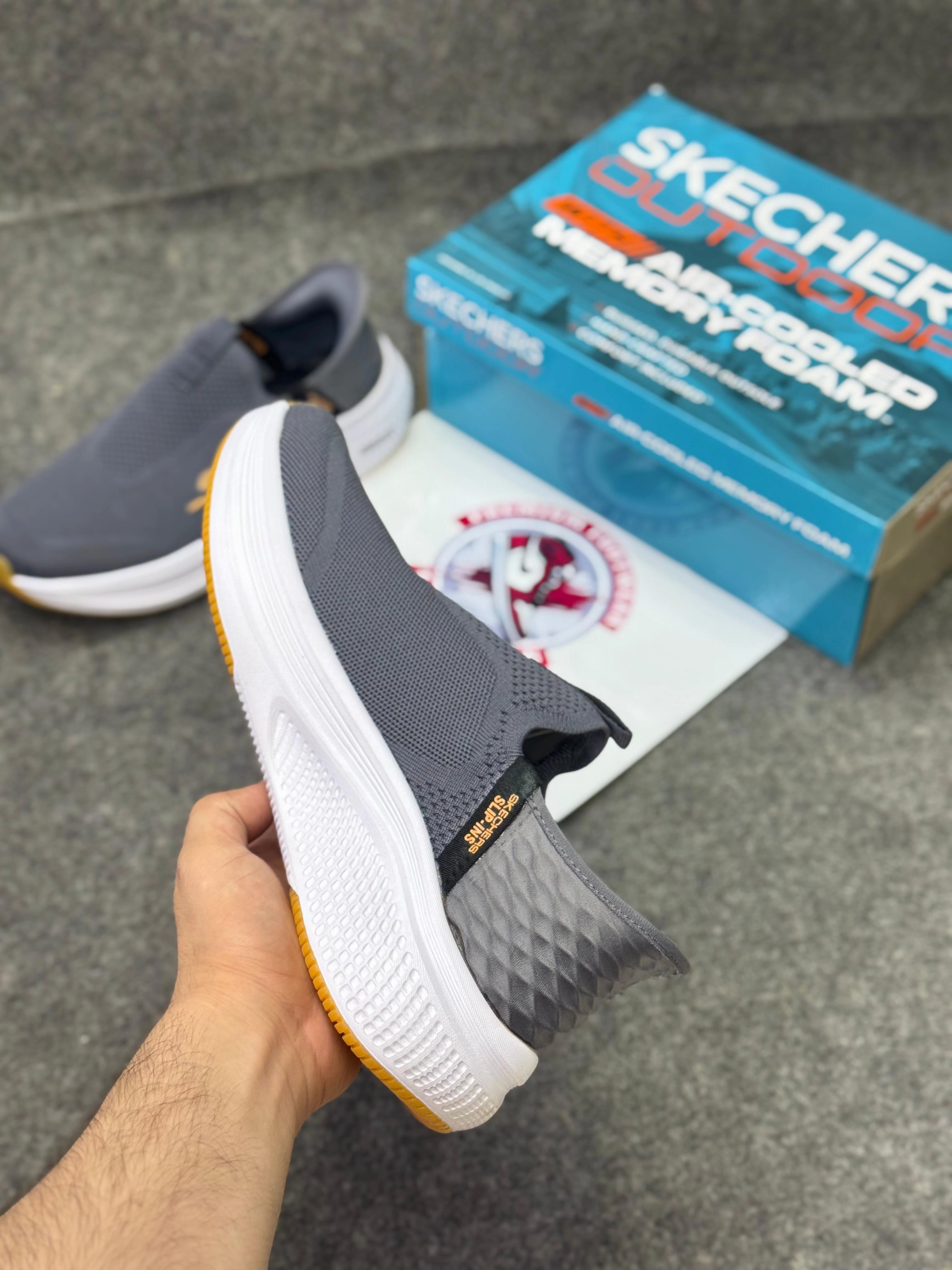 Skechers Slip-ins: Max Cushioning Grey white Comfort & Air-Cooled Cushioning | Best Walking Running Shoes With Widest Toe Box