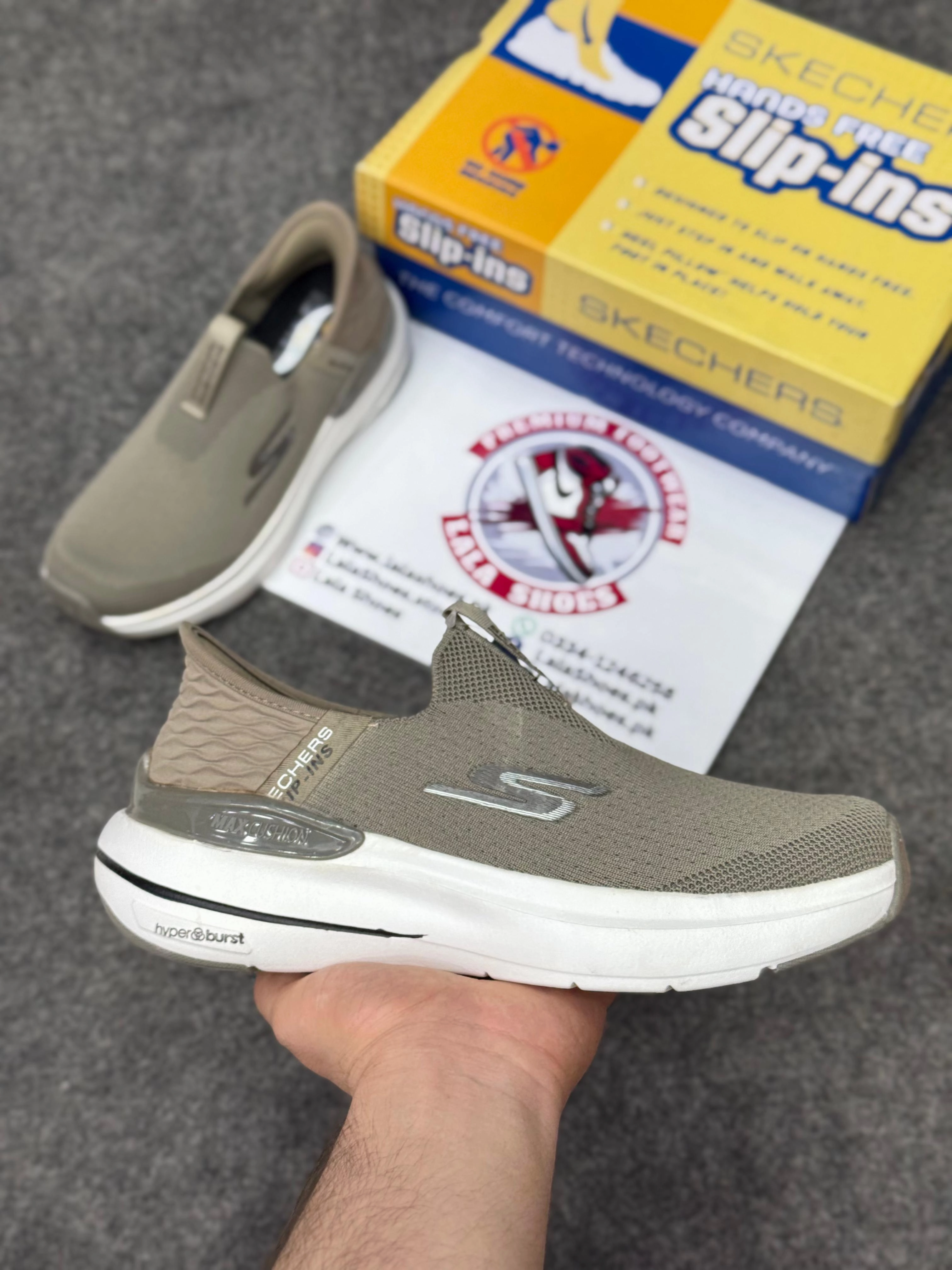 Picking Running Shoes Skechers Slip-ins: Max Cushioning Hyper Burst Khaki, Air-Cooled Memory Foam