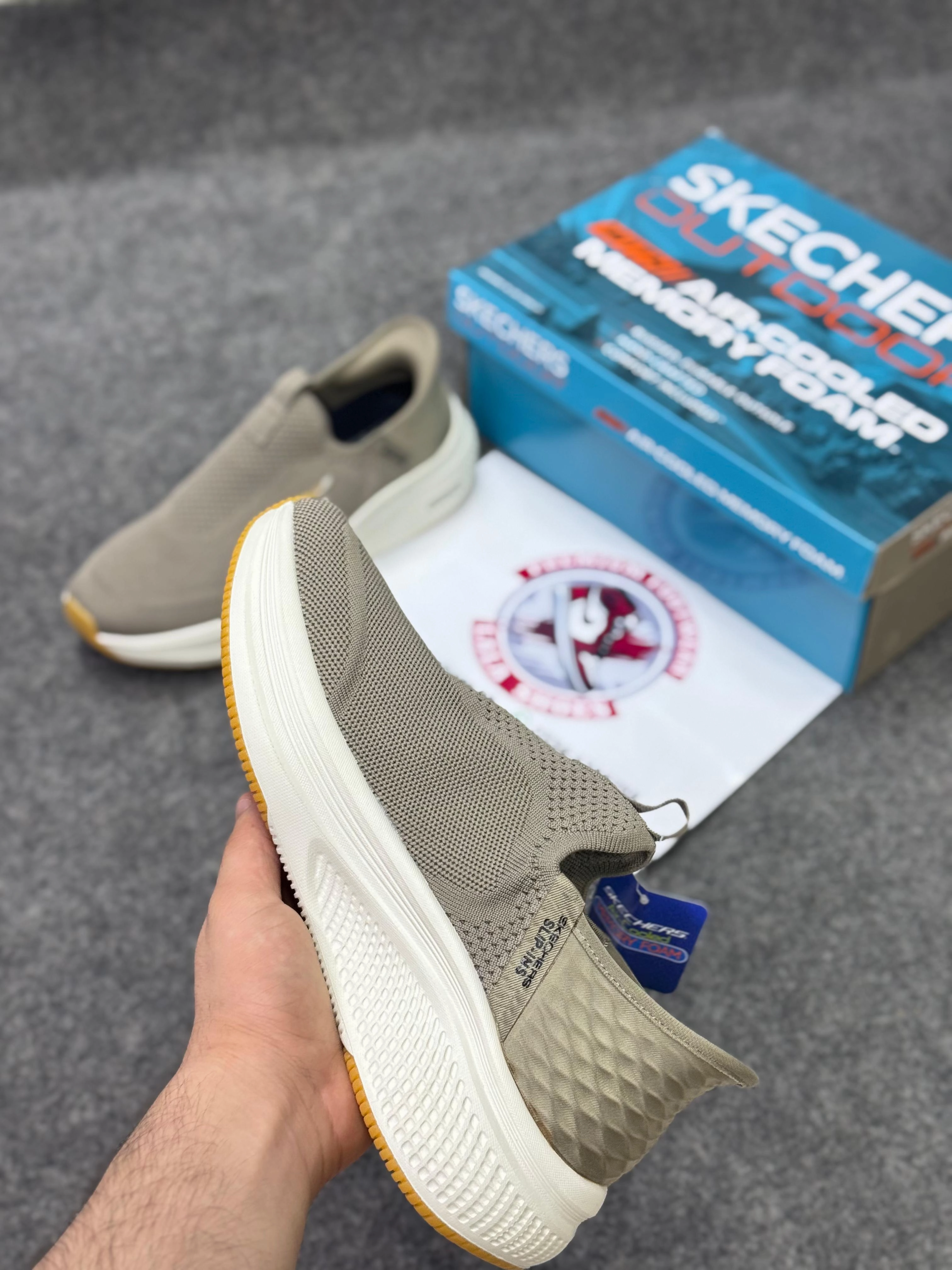 Skechers Slip-ins: Max Cushioning Hyper Burst khaki beige Comfort & Air-Cooled Cushioning | Best Walking Worn Out Running Shoes