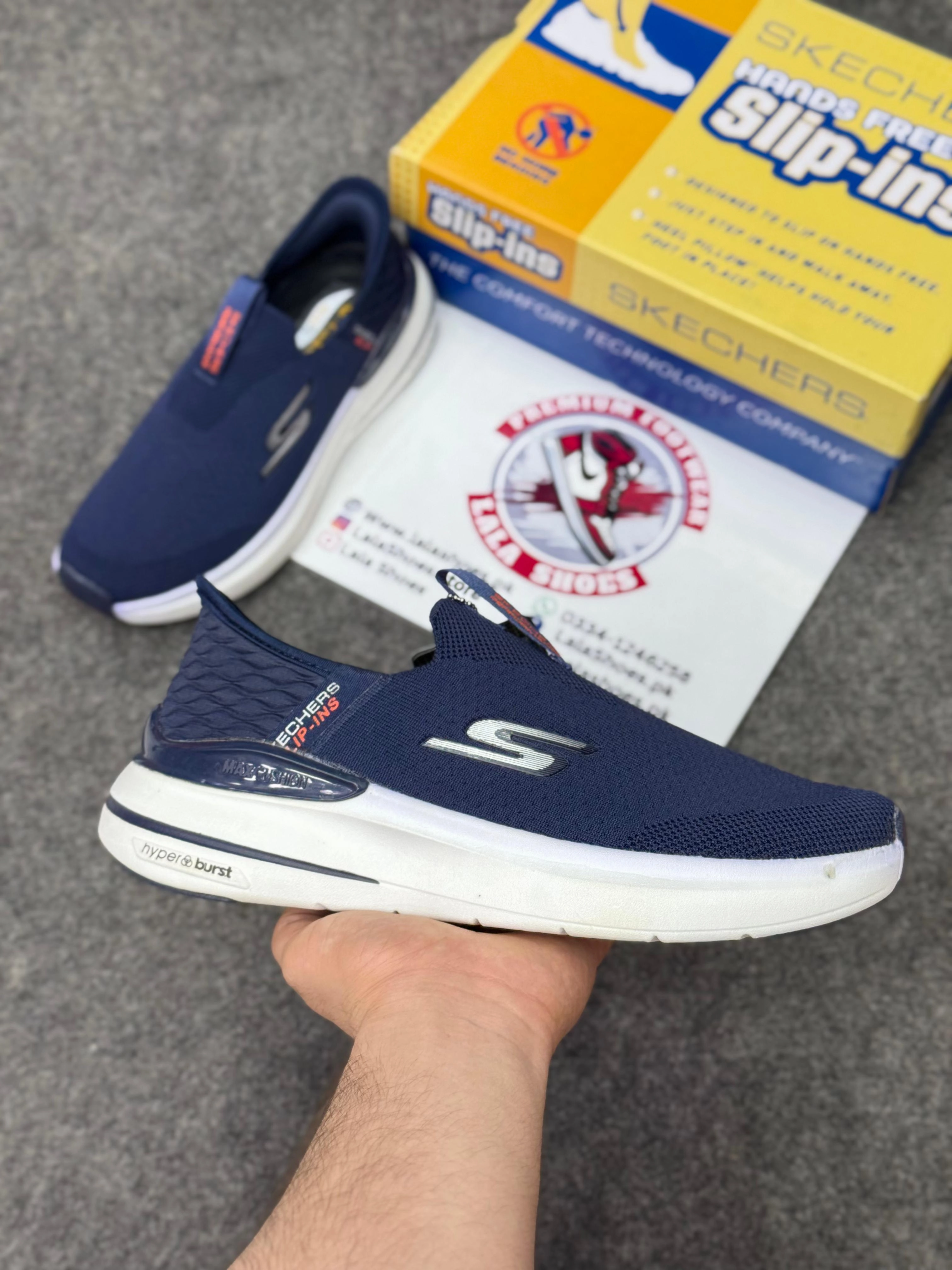 Skechers Slip-ins: Max Cushioning Hyper Burst Navy blue, Air-Cooled Memory Foam Running Shoes Under 50