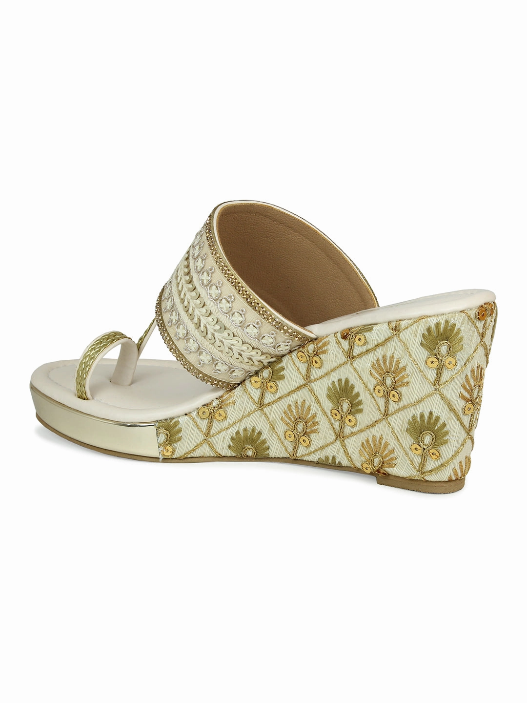 Women Beige Embellished Ethnic Wedge Sandals Sofft Sandals Amazon