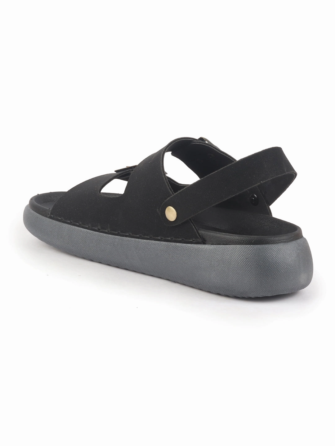 Men Black Open Toe Double Adjustable Strap Stitched Waterproof Sandals with Back Support|Soft Cushioned Insole|Lightweight Summer Slip-On Slipper|Perfect For Monsoon Rainy Season Unicorn Slippers Strain