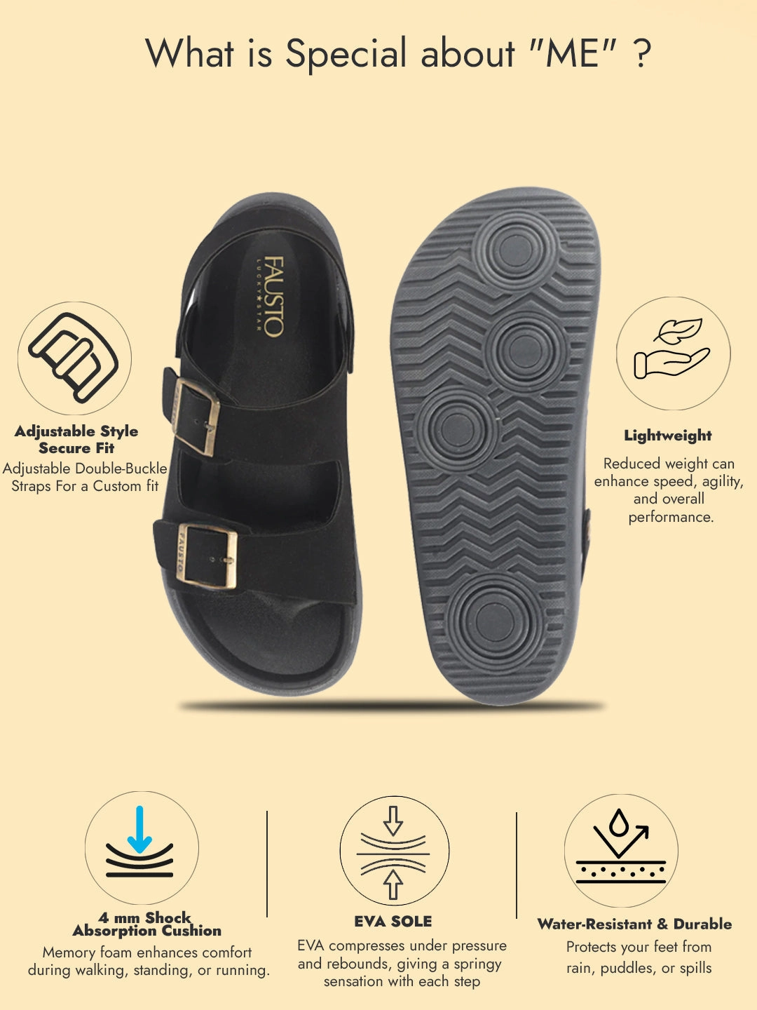 Slippers Disposable Men Black Open Toe Double Adjustable Strap Stitched Waterproof Sandals with Back Support|Soft Cushioned Insole|Lightweight Summer Slip-On Slipper|Perfect For Monsoon Rainy Season