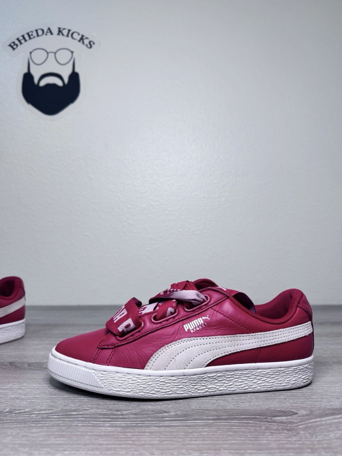 Size 8.5W - Puma Basket Heart 364082-03 Red White Classic Bow Women Ribbon Laces Good Running Sneakers For Plantar Fasciitis