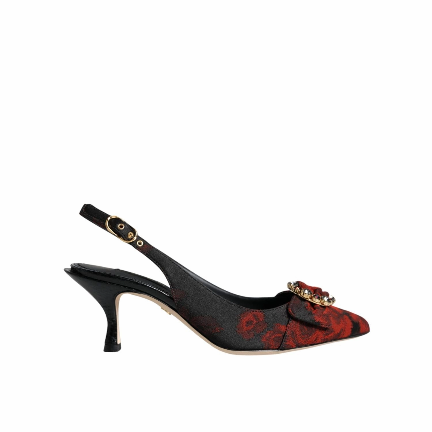 Wedge Heel Closed Toe Sandals Dolce & Gabbana Black Red Floral Crystal Heel Slingback Shoes