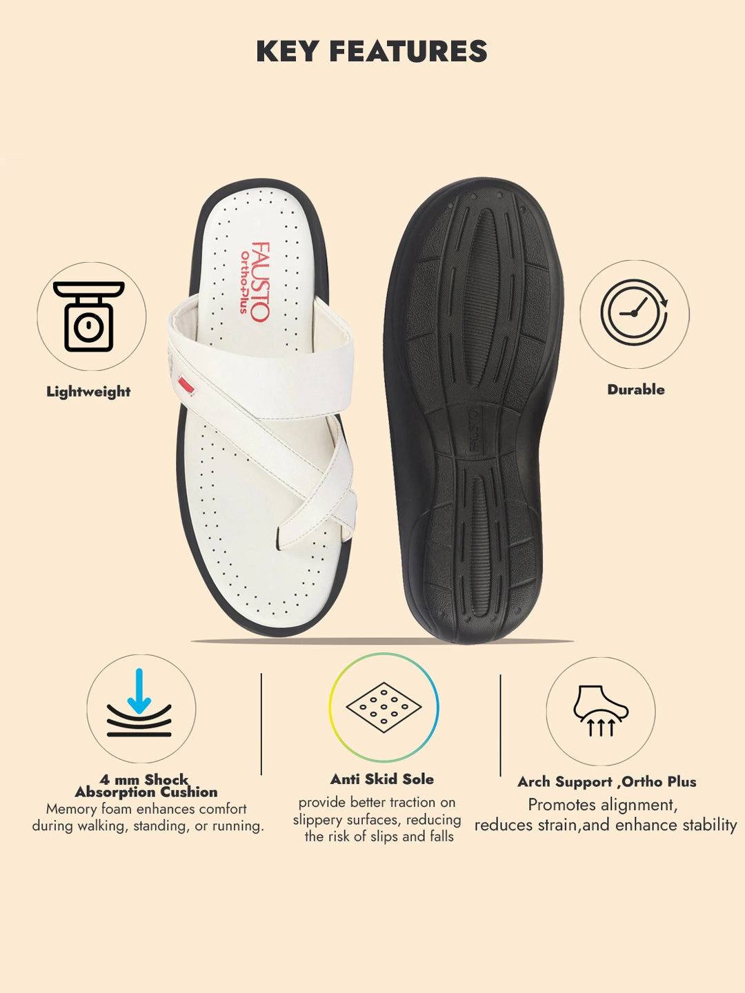 FAUSTO Men White Toe Ring Flat Dress Slipper With Memory Cushioned|Multi Strap Slipper For Evening|Slippers For Kurta Cherry Slides