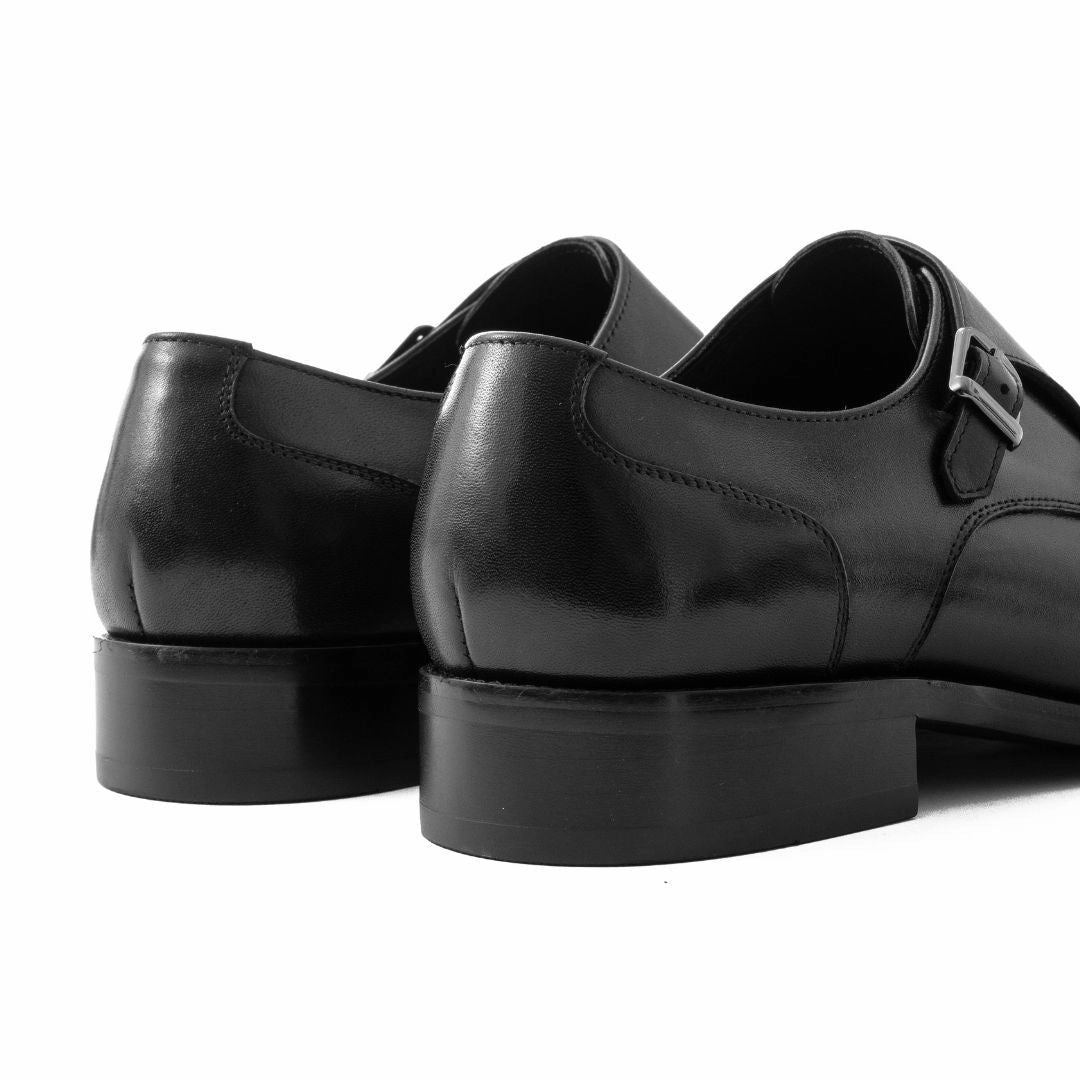 Loafers Socks Or No Socks OURTHREE Stainly Double Monk Leather Loafers Men - BLK