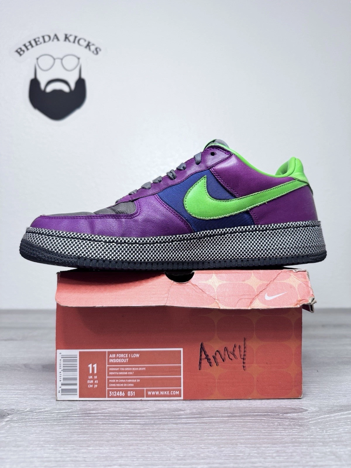 Best Stability Asics Running Shoes Size 11 - Nike Air Force 1 Low Insideout Purple 312486-031 Preowned