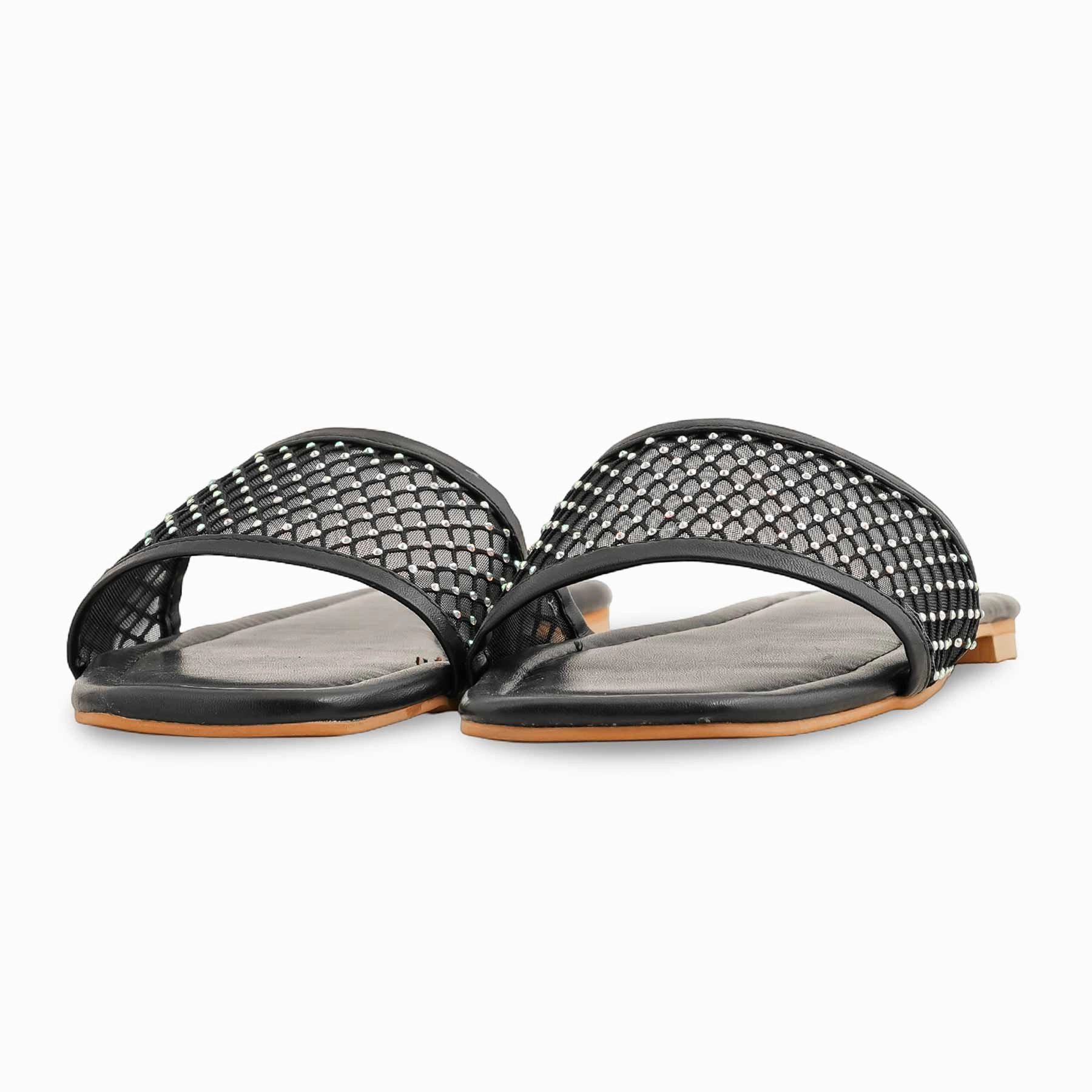 Black Fancy Slipper For Women FN7906 Flat Foot Shoes For Lifting