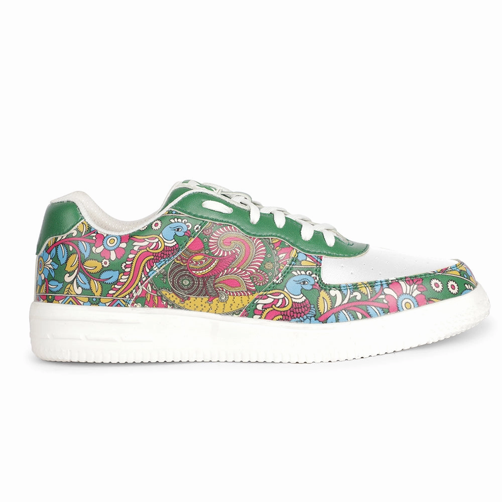 Sneakers NULL Leap7x Lacing White Kalamkari Printed Casual Sneakers For Women MJH-L06 By Liberty