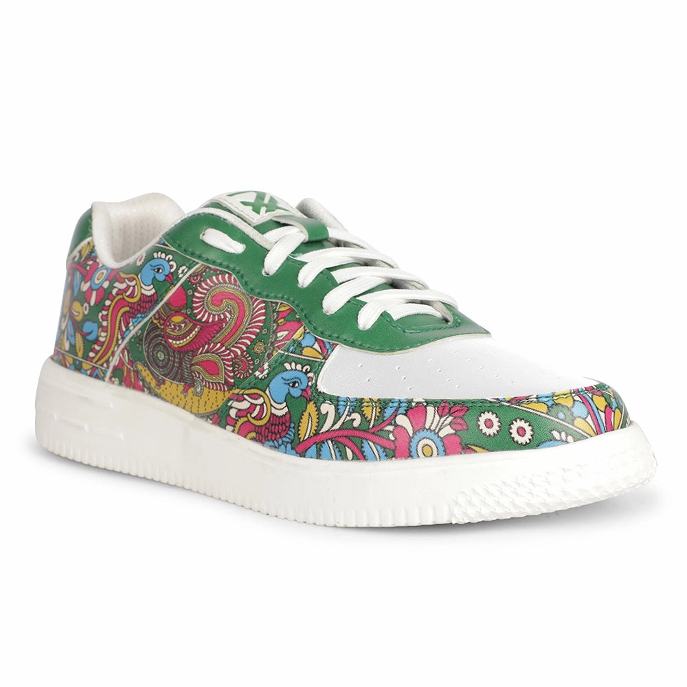 Air Sneakers Leap7x Lacing White Kalamkari Printed Casual Sneakers For Women MJH-L06 By Liberty