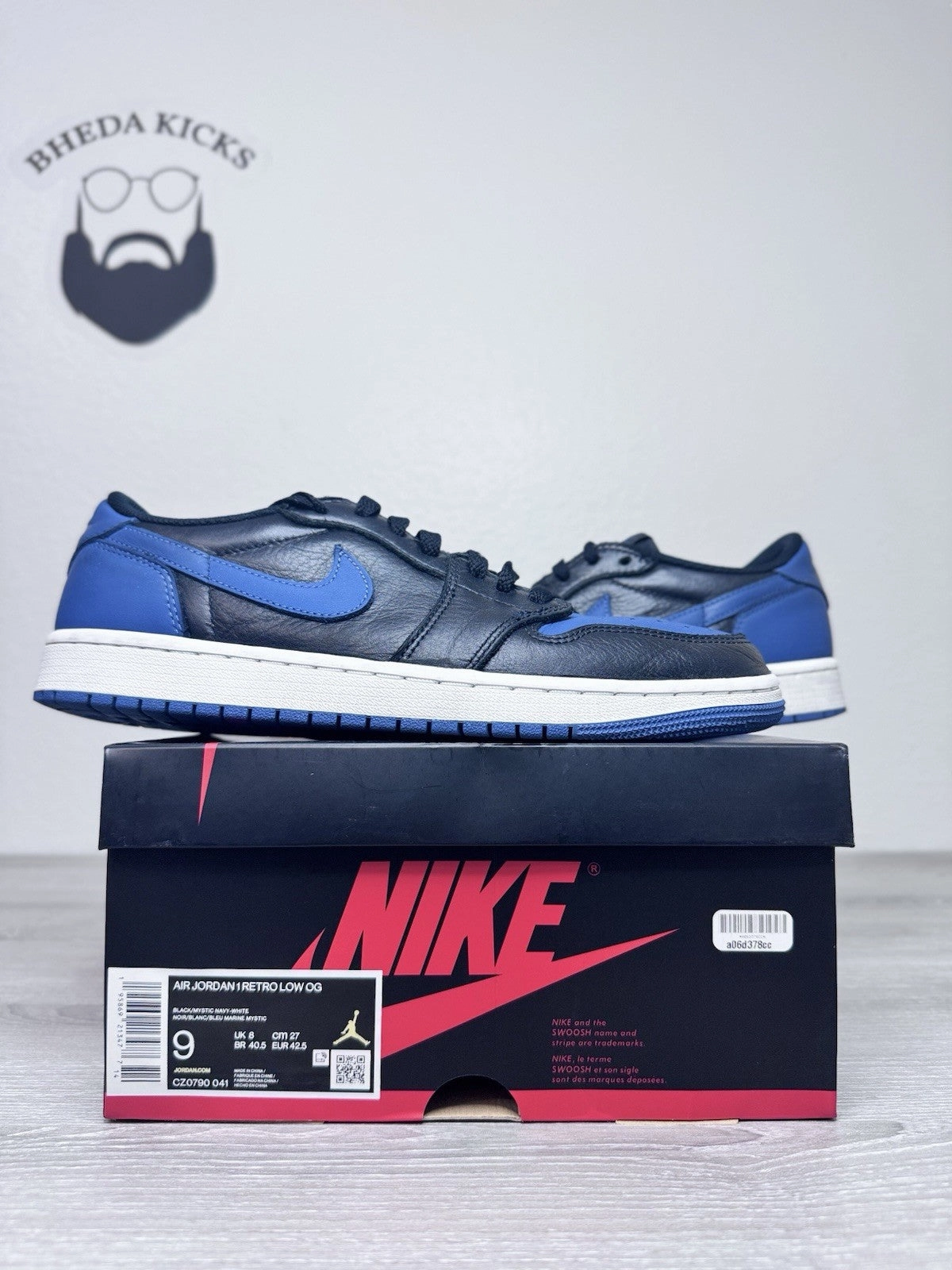 Size 9 - Nike Air Jordan 1 Low Mystic Navy CZ0790-041 Authentic Preowned Ex-eo Asics Wrestling Shoes
