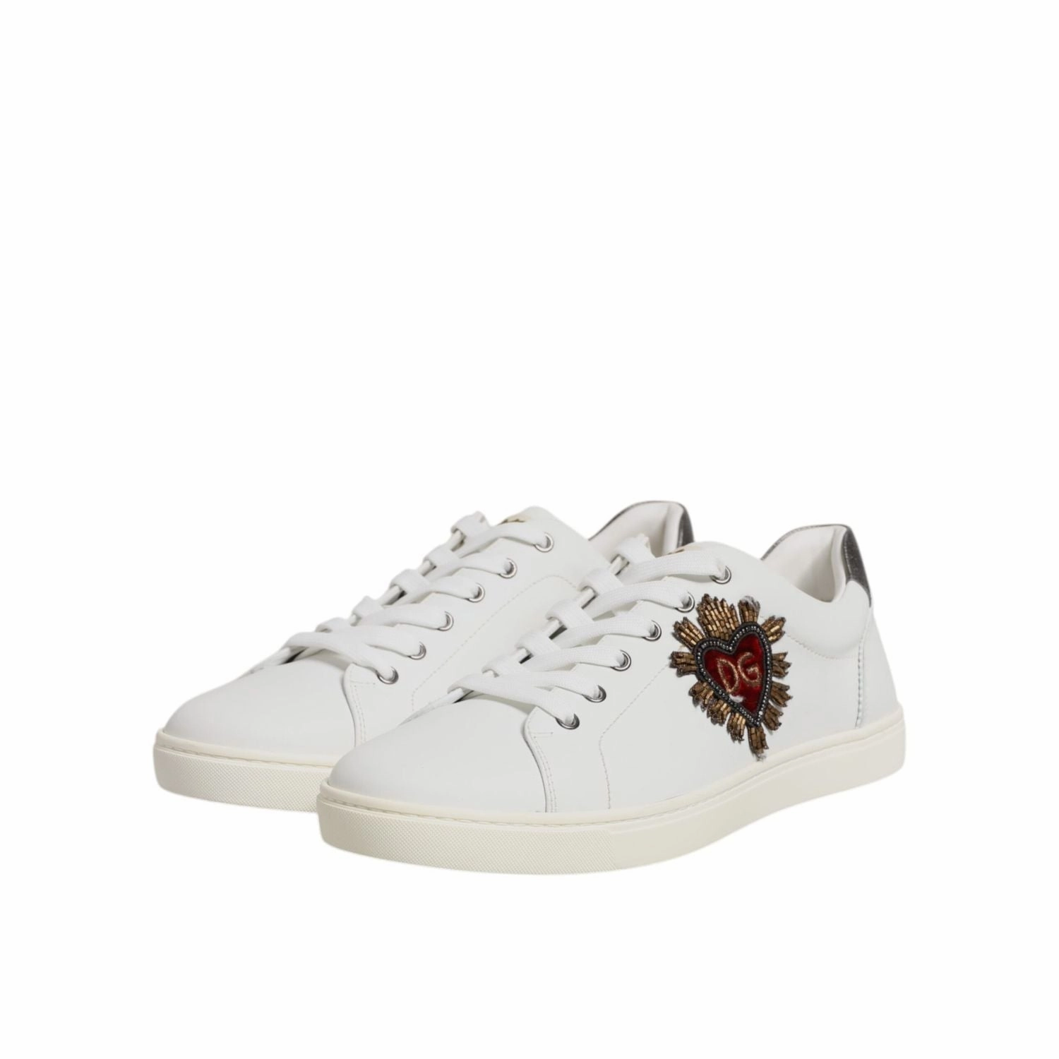 Dolce & Gabbana White Leather Heart Embellished Sneakers Shoes Dope Sneakers Vip