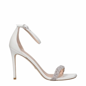 Stuart Weitzman White Leather Stiletto Heel Sandals Heel Thong Sandals