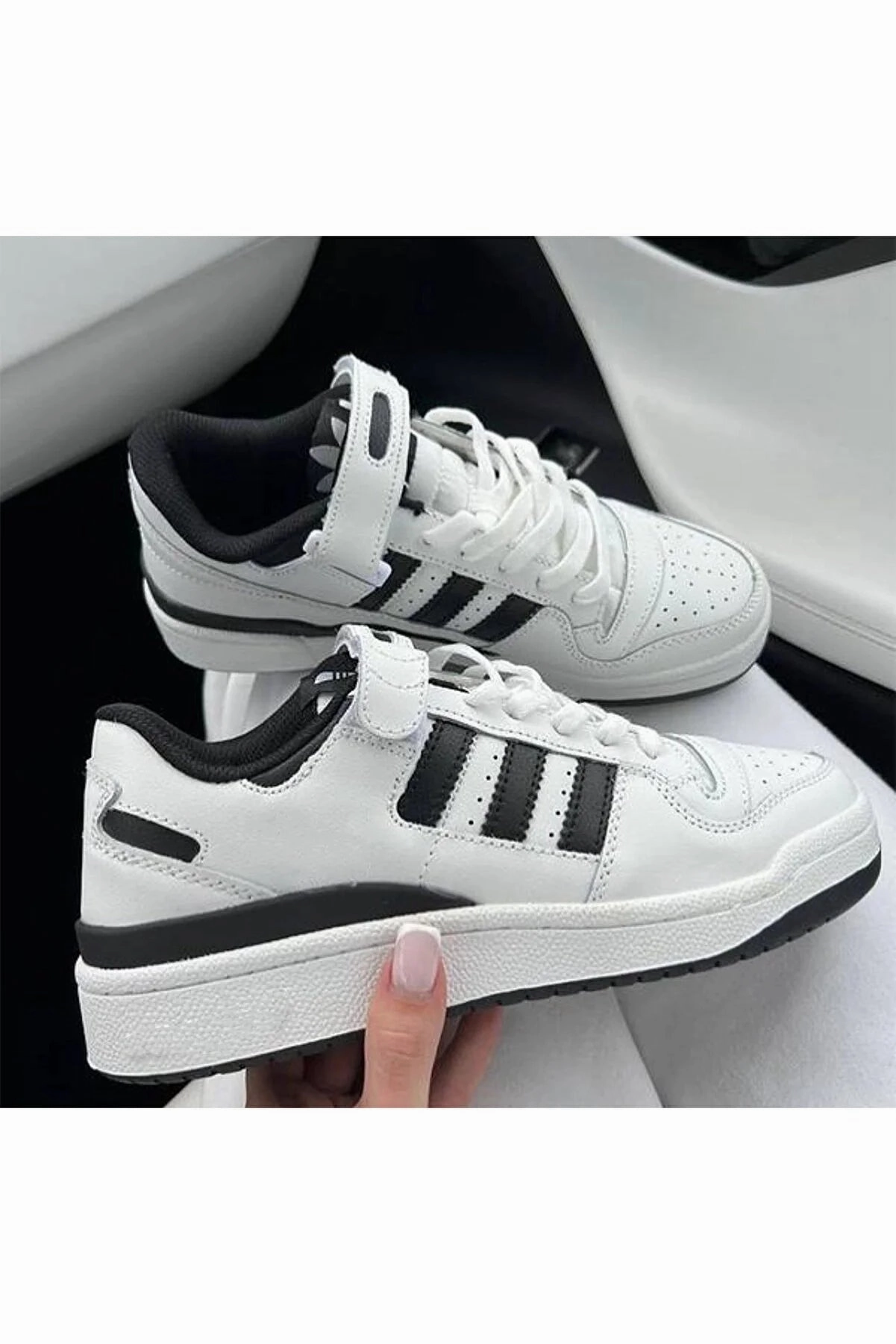 Aleynashoes Women's White Black Sports Shoes Casual Suede Slip On Shoe