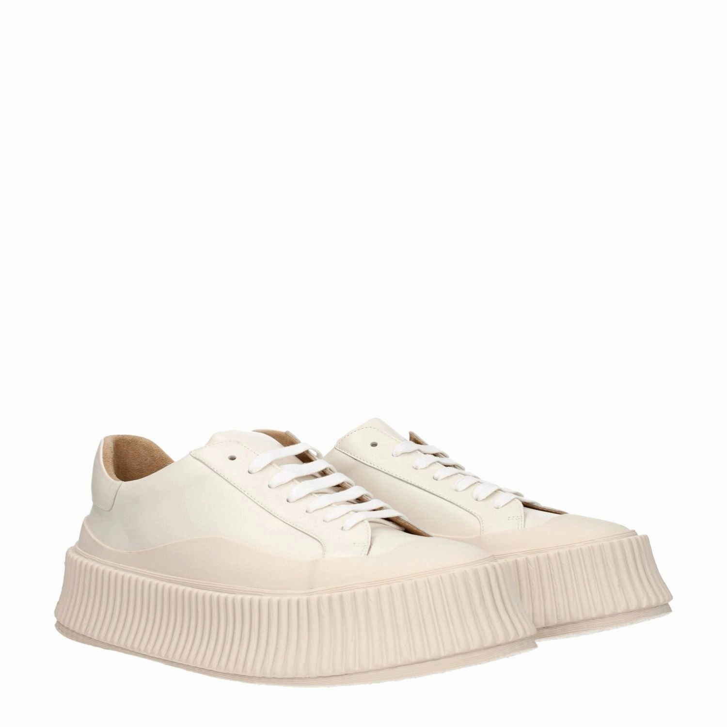 Jil Sander Beige Leather Platform Sneakers Business Casual Shoes In Winter