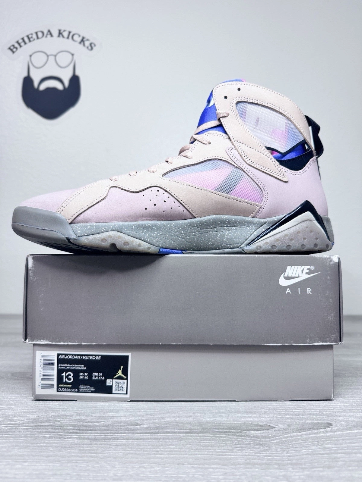 Size 13 - Nike Air Jordan 7 Retro SE Sapphire Mens DJ2636-204 Preowned Custom Asics Ex Eo Wrestling Shoes