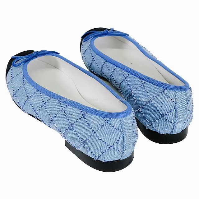Flat Shoes With Dresses Wedding CHANEL ballet shoes(flat shoes) Flat Matelasse Coco mark Ribbon 37C  Blue Denim 37C G02819[EXCELLENT][Authentic]