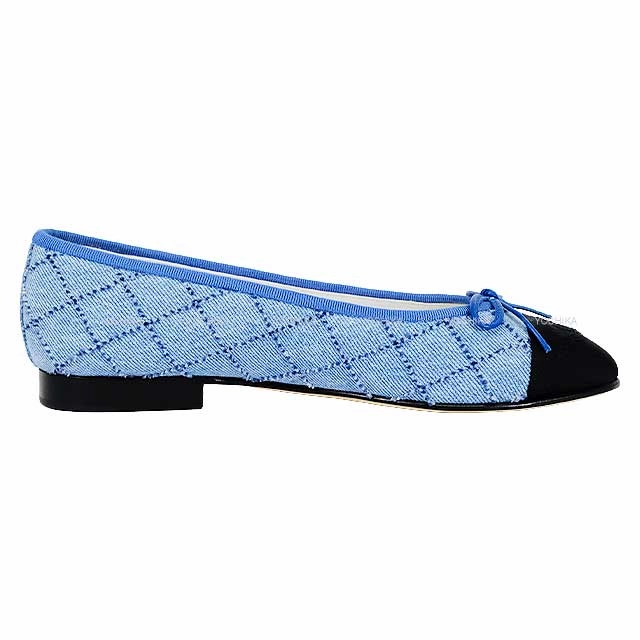 Oxford Shoes Flats CHANEL ballet shoes(flat shoes) Flat Matelasse Coco mark Ribbon 37C  Blue Denim 37C G02819[EXCELLENT][Authentic]