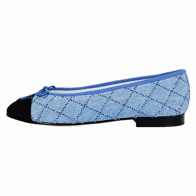CHANEL ballet shoes(flat shoes) Flat Matelasse Coco mark Ribbon 37C  Blue Denim 37C G02819[EXCELLENT][Authentic] Great Walking Shoes For Flat Feet