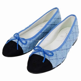 CHANEL ballet shoes(flat shoes) Flat Matelasse Coco mark Ribbon 37C  Blue Denim 37C G02819[EXCELLENT][Authentic] Criss Cross Shoes Flat