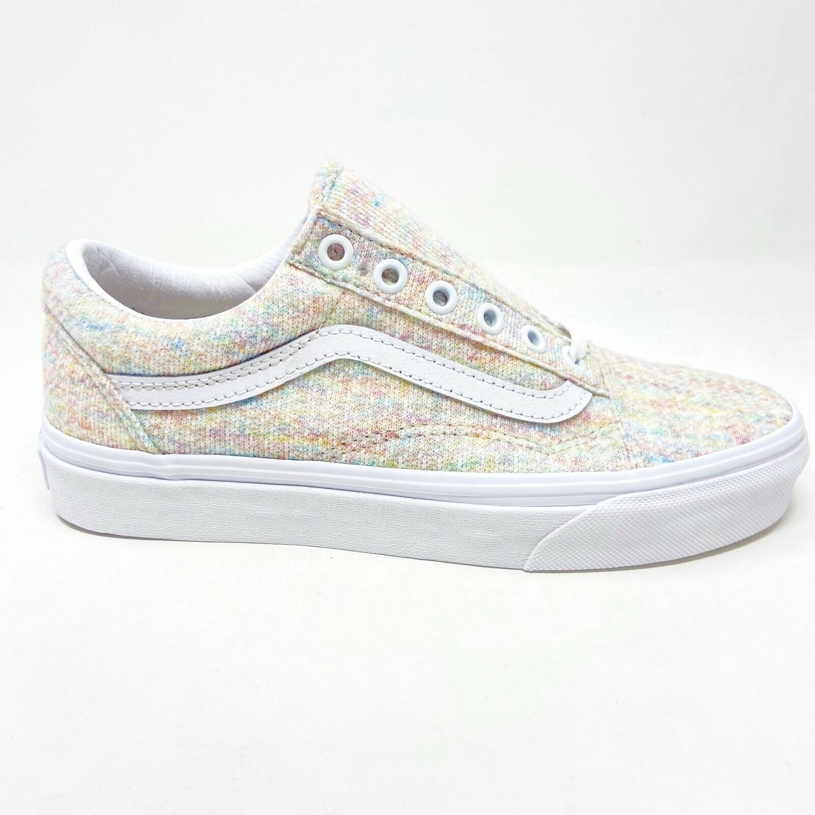 Narrow Casual Shoes Vans Old Skool (Rainbow Jersey) Multicolor White Womens Classic Casual Shoes