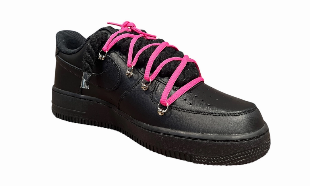 Nike Air Force 1 Black Double Rope Laces Black/Deep Pink Asics Tennis Shoes For Wide Feet