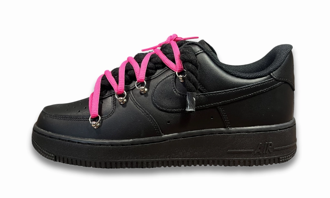 Nike Air Force 1 Black Double Rope Laces Black/Deep Pink Discounted Asics Shoes
