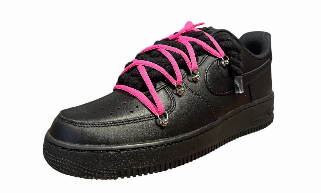 Nike Air Force 1 Black Double Rope Laces Black/Deep Pink Asics Tennis Shoe