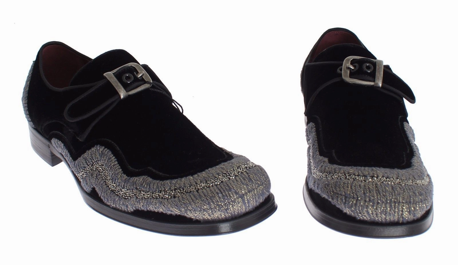 Good Shoes For Work Black Velvet Gray Sequined Baroque Shoes