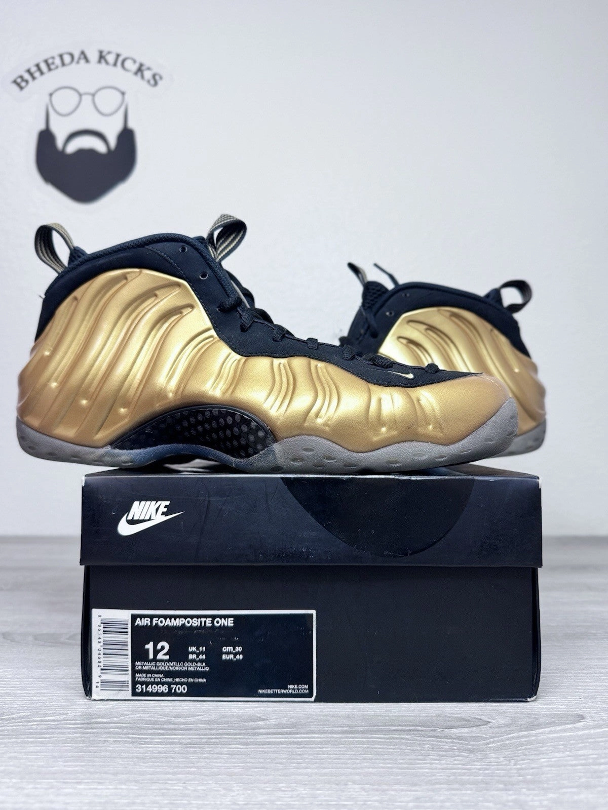 Size 12 - Nike Air Foamposite One Metallic Gold Sneakers 314996-700 Preowned Asics Drop