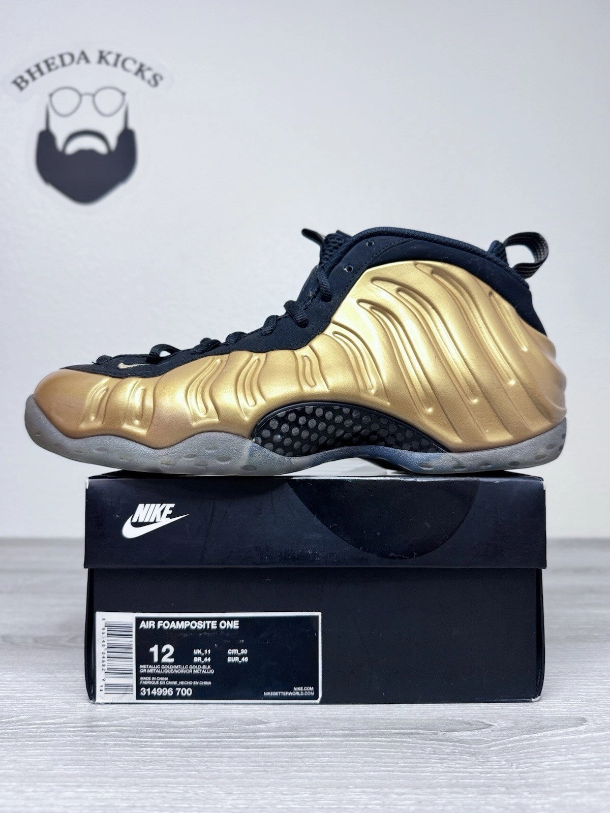 Size 12 - Nike Air Foamposite One Metallic Gold Sneakers 314996-700 Preowned Asics Shoes For Gym Training