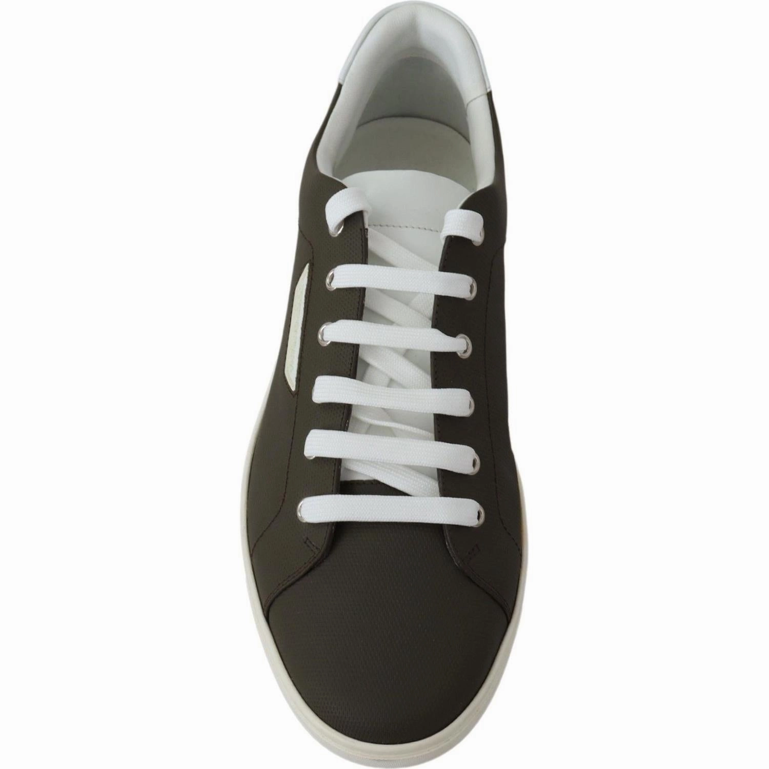 Dolce & Gabbana White Green Leather Low Top Sneakers Shoes Sneakers For Very High Arches And Insteps