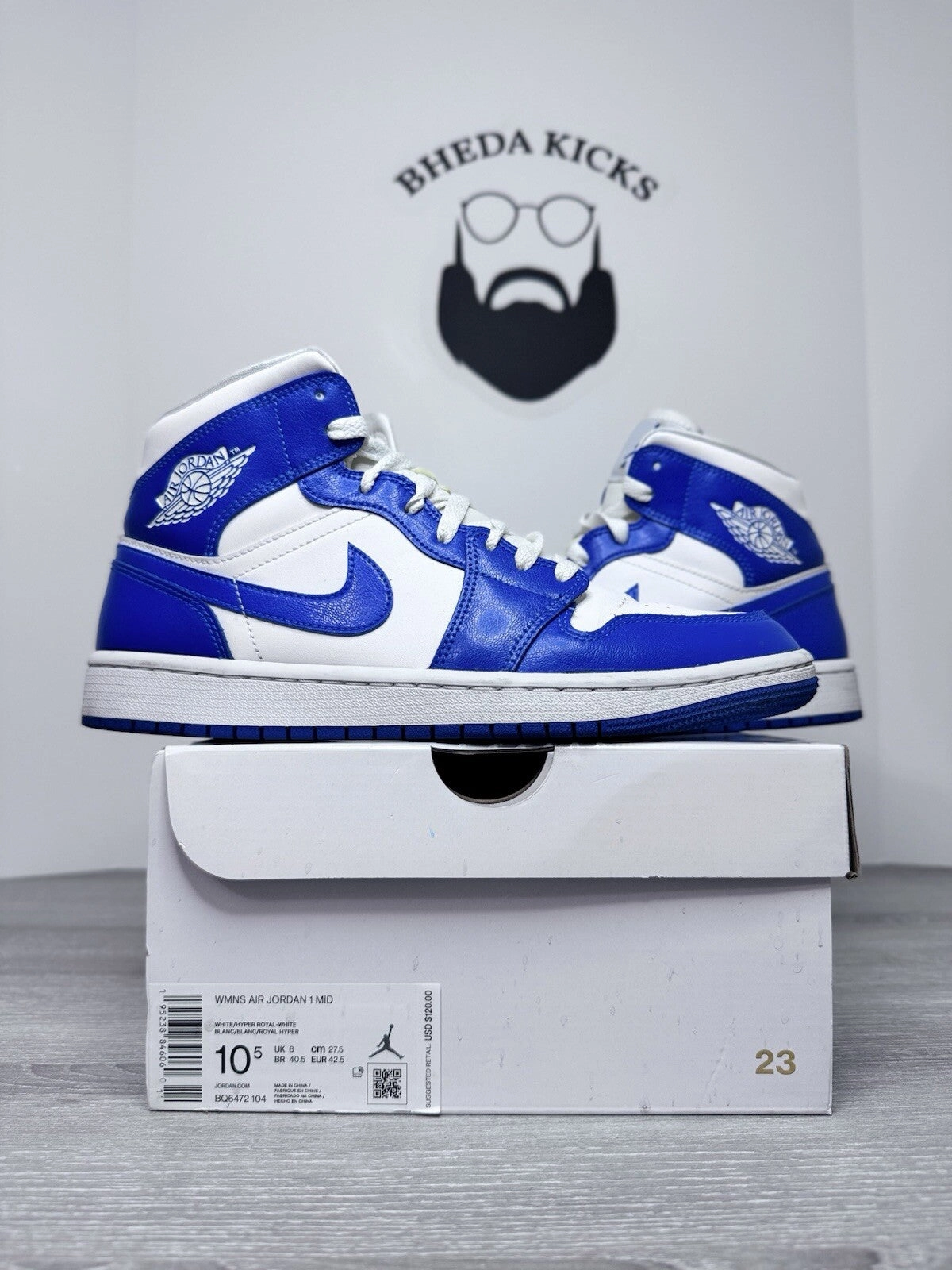Size 10.5W (9 Mens) - Nike Air Jordan 1 Mid Kentucky Blue BQ6472-104 Preowned Asics Shoes Best For Running