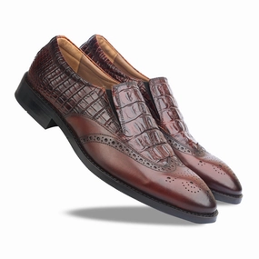 Quilted Loafers Brown Crocodile Loafers