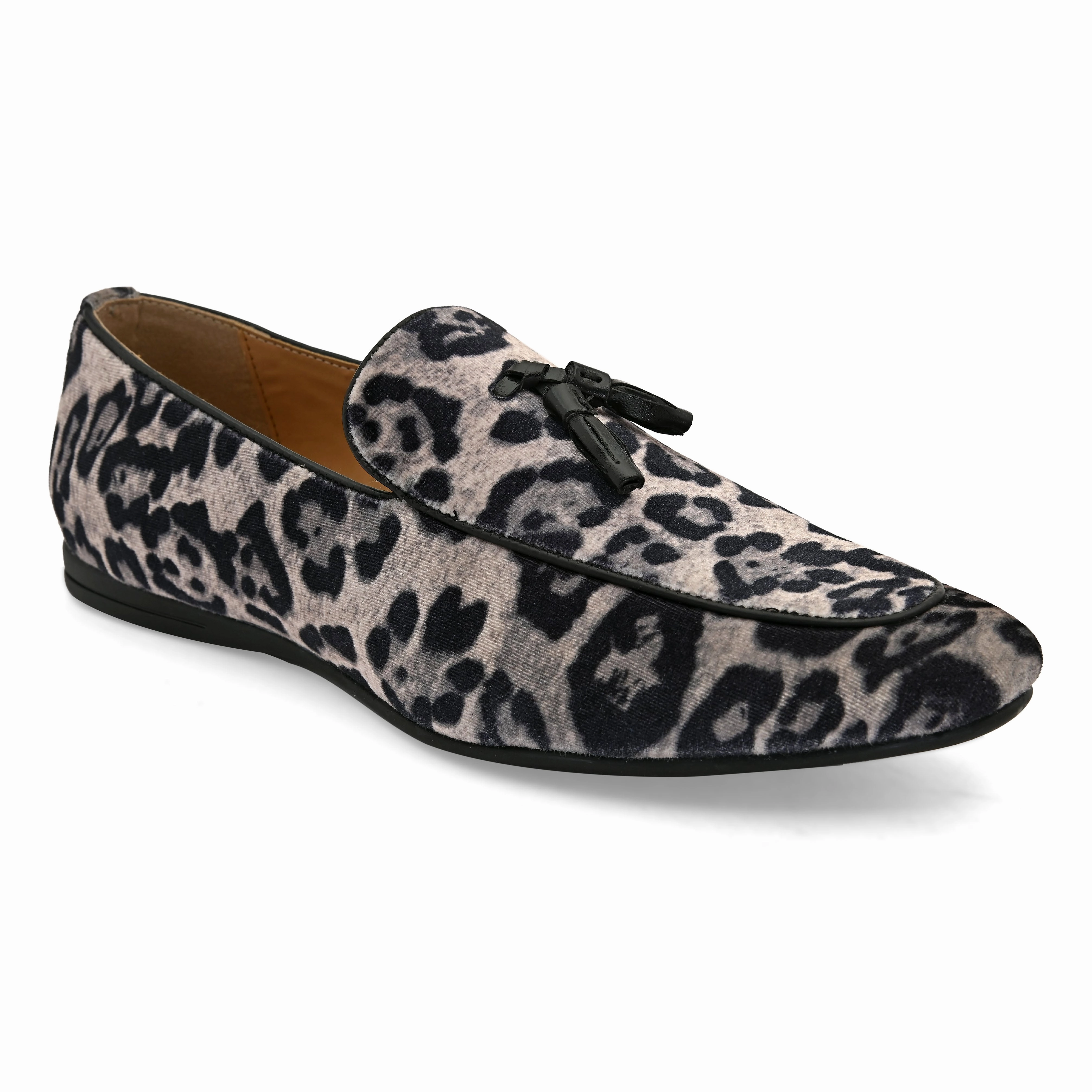 Venetian Loafers Tuxedo Cheetah Black Tassel Loafers